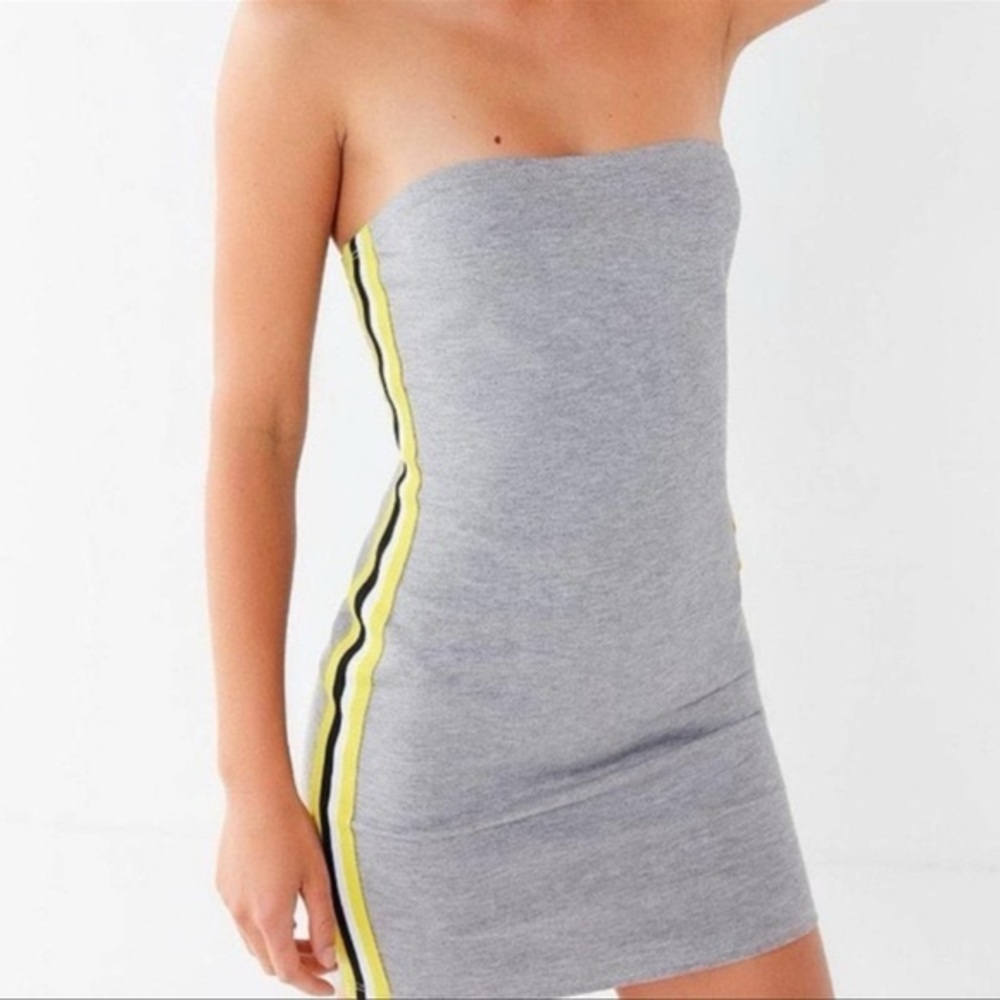Urban Outfitters Gray Strapless Bodycon Tube-Top Dress with Yellow/Black Stripe